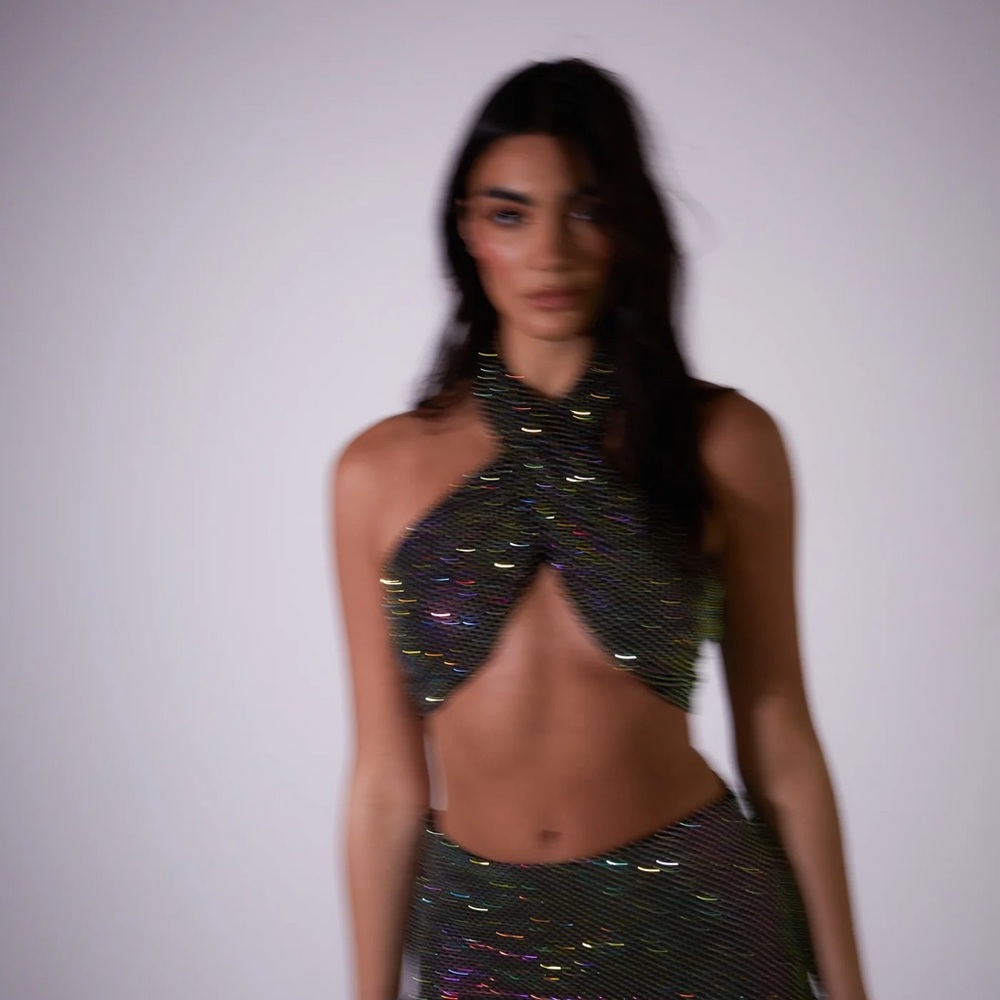 SLA The Label Freddie Diamanté Top in Black